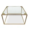 Table Basse Carrée RIVEL Métal Or Et Verre Transparent