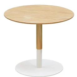 Table basse design ronde 'DILA' en bois finition naturelle et métal blanc