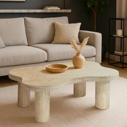 Table basse forme nuage Lagoon Effet Travertin Beige