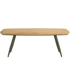 Table basse HELENA plateau en pin pieds scandinaves métal vert