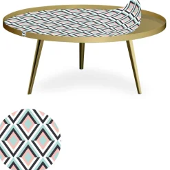 Table basse magnétique ronde à rebord Bipolart Métal Or avec 1 Top Losanges