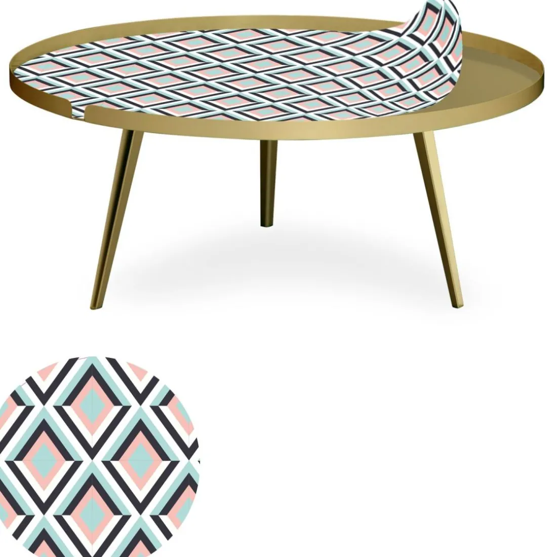 Table basse magnétique ronde à rebord Bipolart Métal Or avec 1 Top Losanges