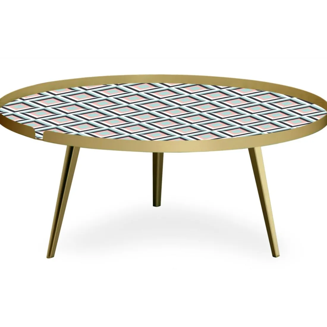 Table basse magnétique ronde à rebord Bipolart Métal Or avec 1 Top Losanges