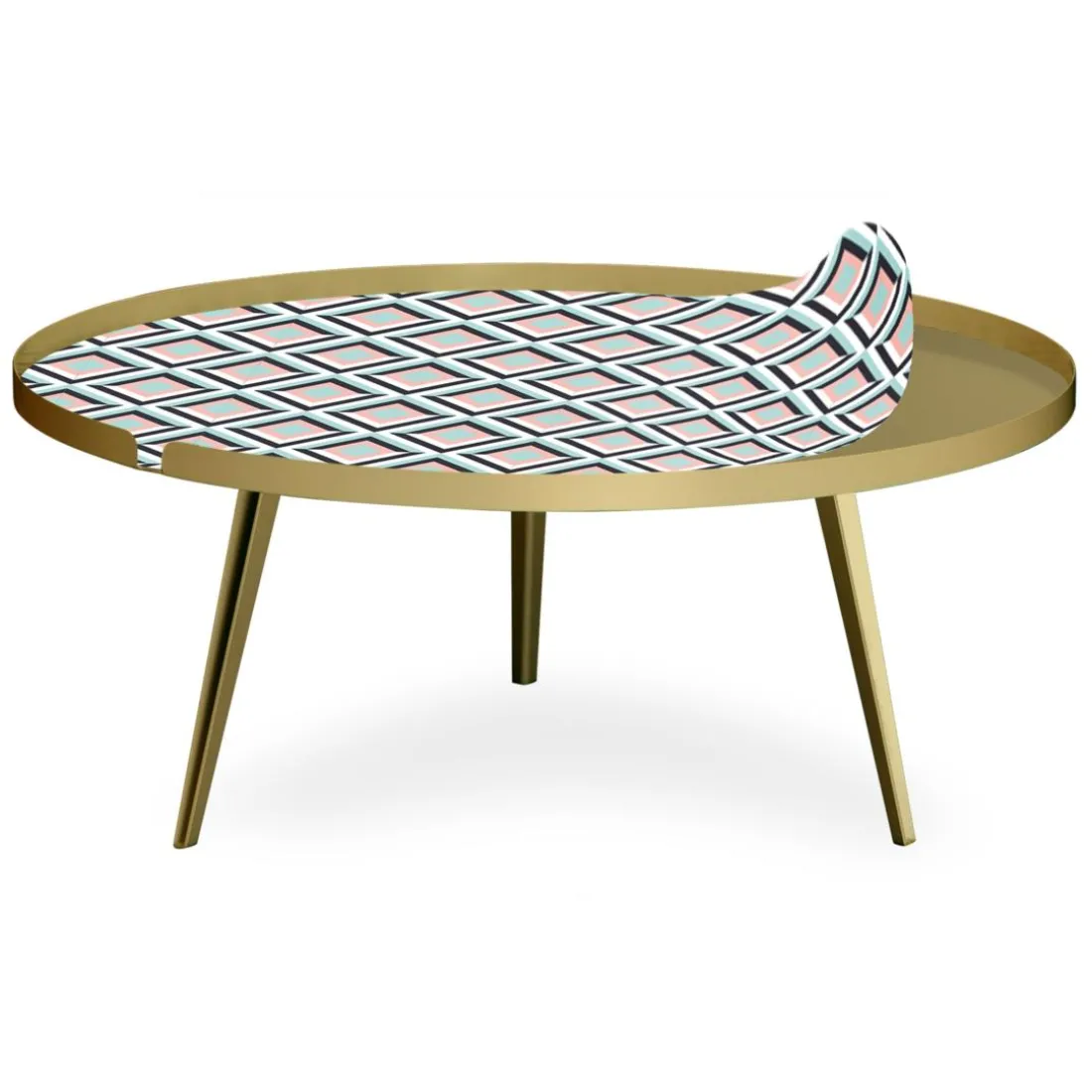 Table basse magnétique ronde à rebord Bipolart Métal Or avec 1 Top Losanges