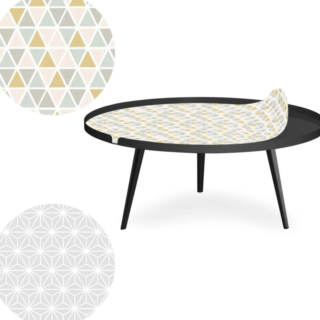 Table basse magnétique ronde à rebord Bipolart Métal Noir avec 2 Tops style Scandinave