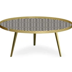 Table basse magnétique ronde à rebord Bipolart Métal Or avec 1 Top Motif Contraste