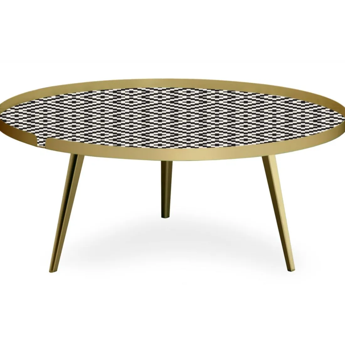 Table basse magnétique ronde à rebord Bipolart Métal Or avec 1 Top Motif Contraste