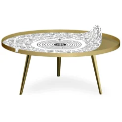 Table basse magnétique ronde à rebord Bipolart Métal Or avec 2 Tops style Jeux