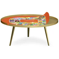 Table basse magnétique ronde à rebord Bipolart Métal Or avec 2 Tops style Jeux