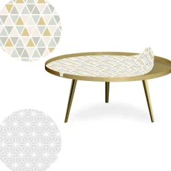 Table basse magnétique ronde à rebord Bipolart Métal Or avec 2 Tops style Scandinave