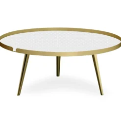 Table basse magnétique ronde à rebord Bipolart Métal Or avec 2 Tops style Scandinave