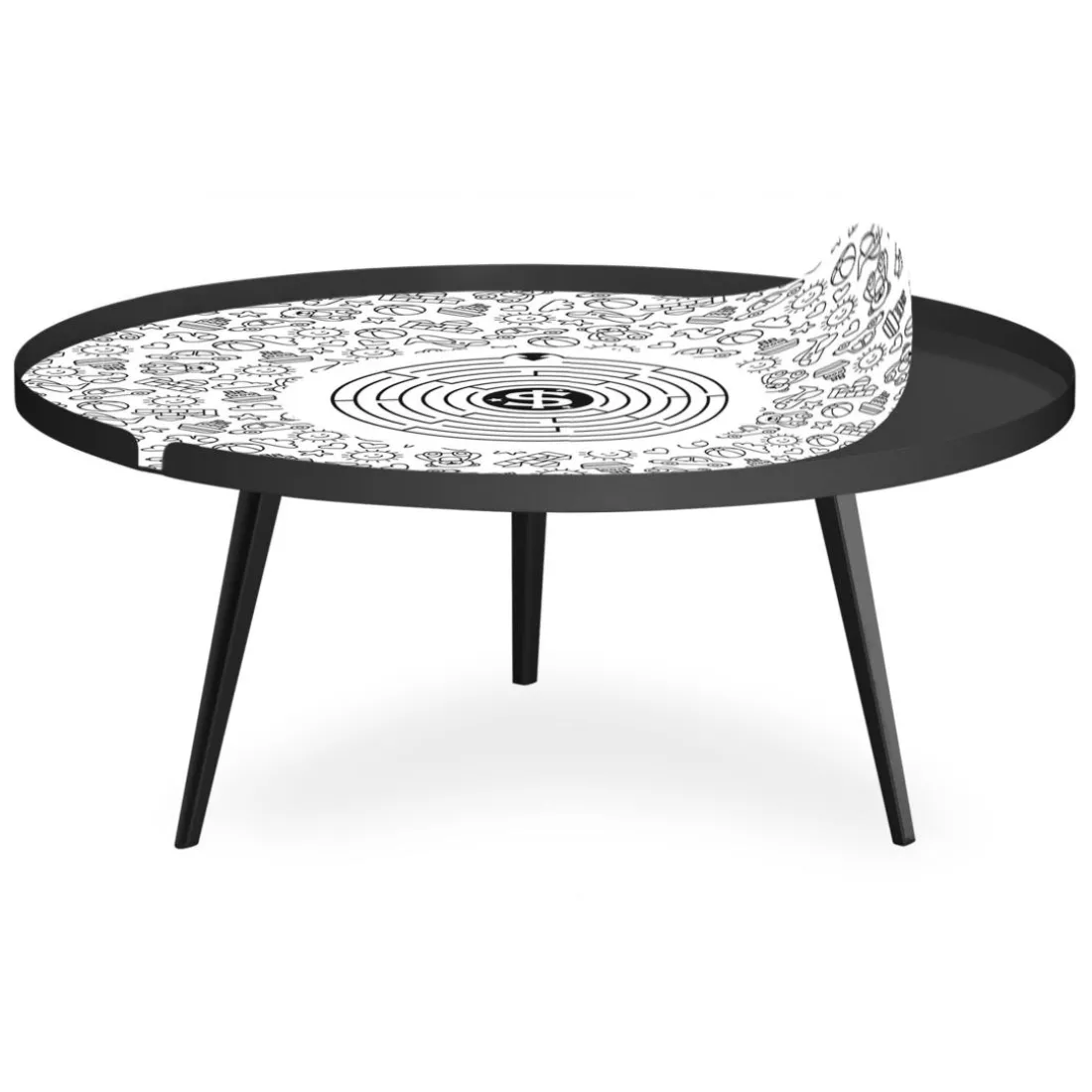Table basse magnétique ronde à rebord Bipolart Métal Noir avec 2 Tops style Jeux