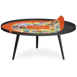 Table basse magnétique ronde à rebord Bipolart Métal Noir avec 2 Tops style Jeux