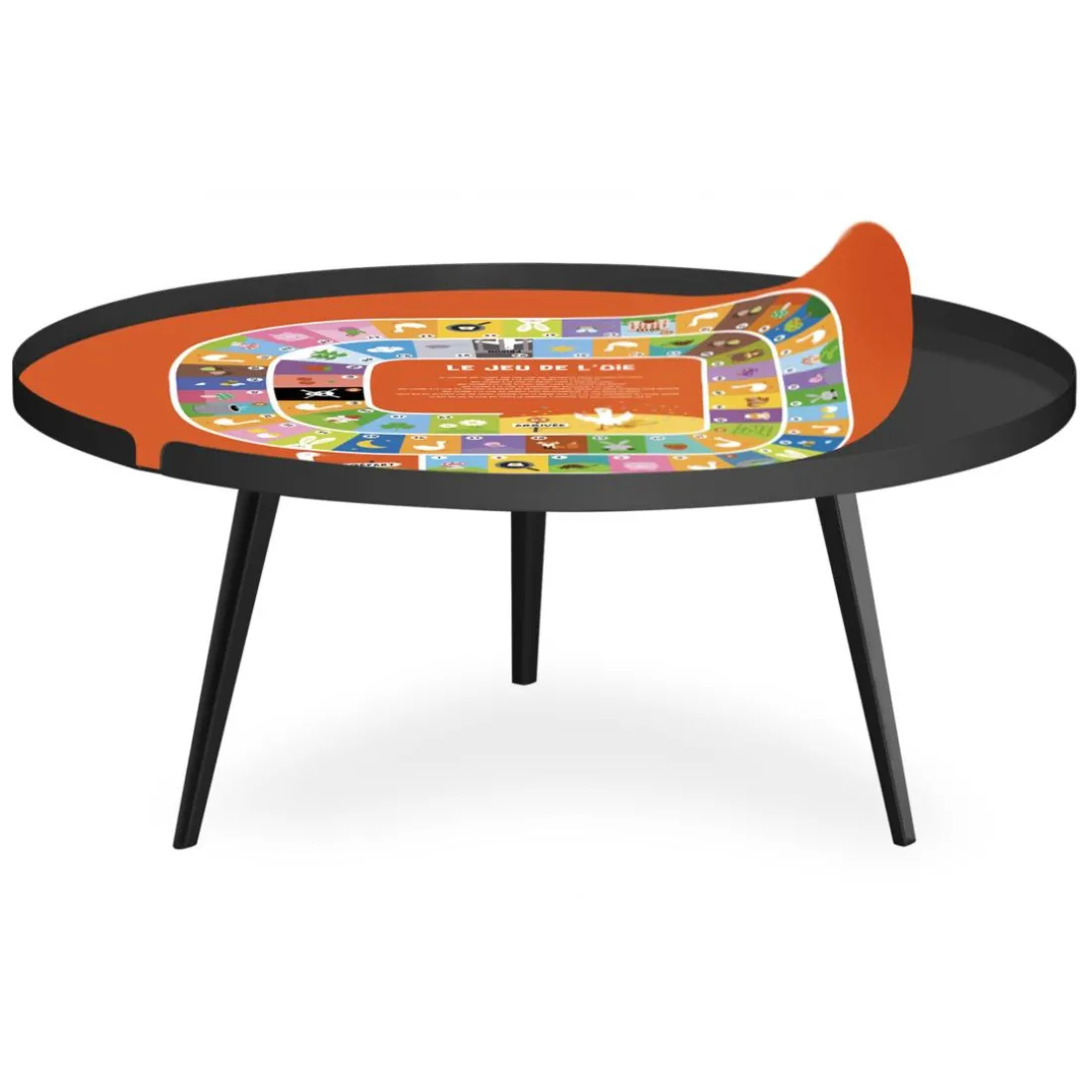 Table basse magnétique ronde à rebord Bipolart Métal Noir avec 2 Tops style Jeux