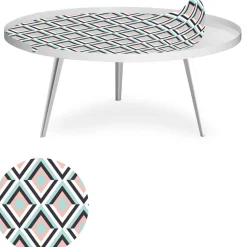 Table basse magnétique ronde à rebord Bipolart Métal Blanc avec 1 Top Losanges