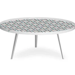 Table basse magnétique ronde à rebord Bipolart Métal Blanc avec 1 Top Losanges