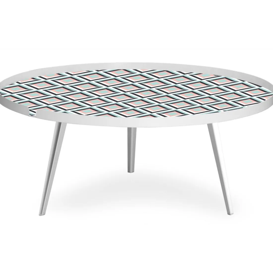 Table basse magnétique ronde à rebord Bipolart Métal Blanc avec 1 Top Losanges