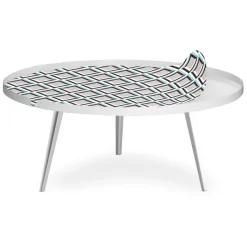 Table basse magnétique ronde à rebord Bipolart Métal Blanc avec 1 Top Losanges