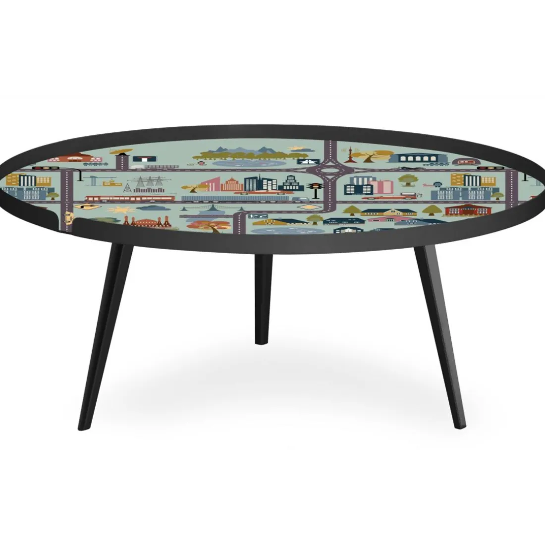 Table basse magnétique ronde à rebord Bipolart Métal Noir avec 1 Top City