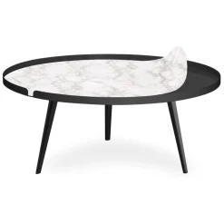 Table basse magnétique ronde à rebord Bipolart Métal Noir avec 2 Tops style Textures