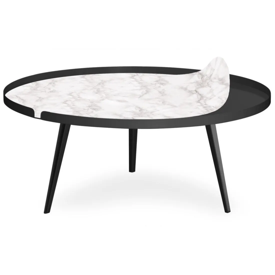 Table basse magnétique ronde à rebord Bipolart Métal Noir avec 2 Tops style Textures