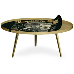 Table basse magnétique ronde à rebord Bipolart Métal Or avec 2 Tops style Fun