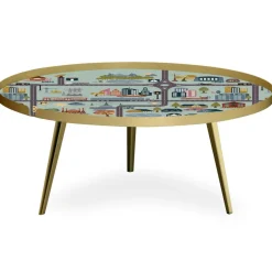 Table basse magnétique ronde à rebord Bipolart Métal Or avec 1 Top City
