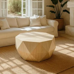 Table basse octogonale Mercury effet Travertin Beige