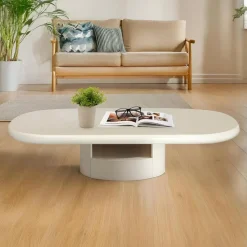 Table basse ovale avec tiroirs Barket Crème