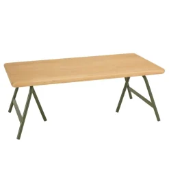 Table basse plateau en pin et pieds tréteaux en métal vert HELENA