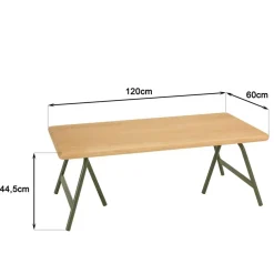 Table basse plateau en pin et pieds tréteaux en métal vert HELENA