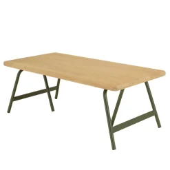 Table basse plateau en pin et pieds tréteaux en métal vert HELENA