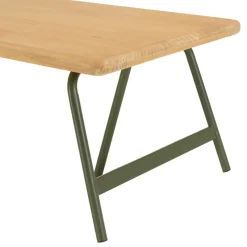Table basse plateau en pin et pieds tréteaux en métal vert HELENA