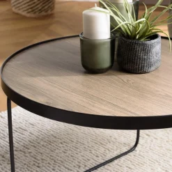 Table basse ronde mocha pieds asymétriques métal noir JULIA