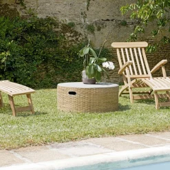 Table basse ronde plateau en béton socle en bambou naturel HECTOR