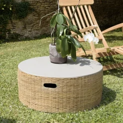 Table basse ronde plateau en béton socle en bambou naturel HECTOR