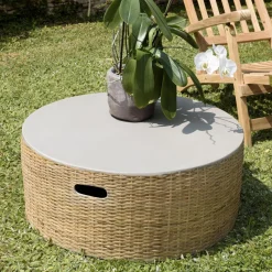 Table basse ronde plateau en béton socle en bambou naturel HECTOR