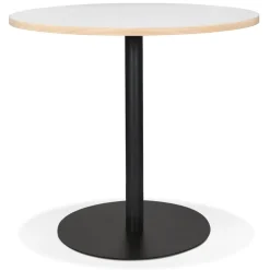 Table bistrot ronde 'YOGI' blanche avec un pied en métal noir