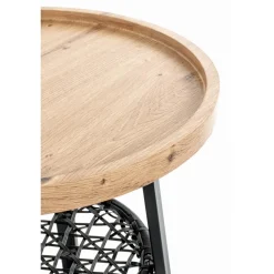 Table d’appoint en noir, plateau en MDF décor chêne