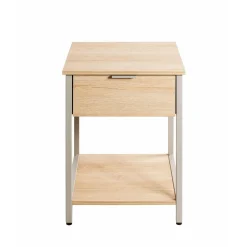 Table d'appoint en tube d'acier laqué gris cachemire, étagères en panneau de particules décor chêne naturel