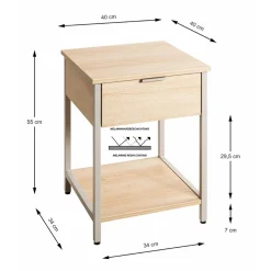 Table d'appoint en tube d'acier laqué gris cachemire, étagères en panneau de particules décor chêne naturel