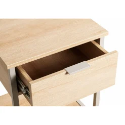 Table d'appoint en tube d'acier laqué gris cachemire, étagères en panneau de particules décor chêne naturel