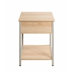 Table d'appoint en tube d'acier laqué gris cachemire, étagères en panneau de particules décor chêne naturel