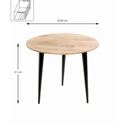 Table d'appoint en tube d'acier plateau en bois massif