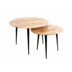 Table d'appoint en tube d'acier plateau en bois massif