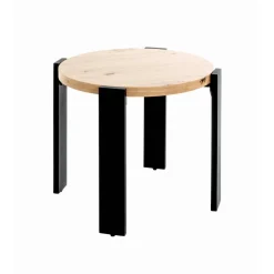 Table d’appoint en tube d'acier en noir, plateau en MDF décor chêne