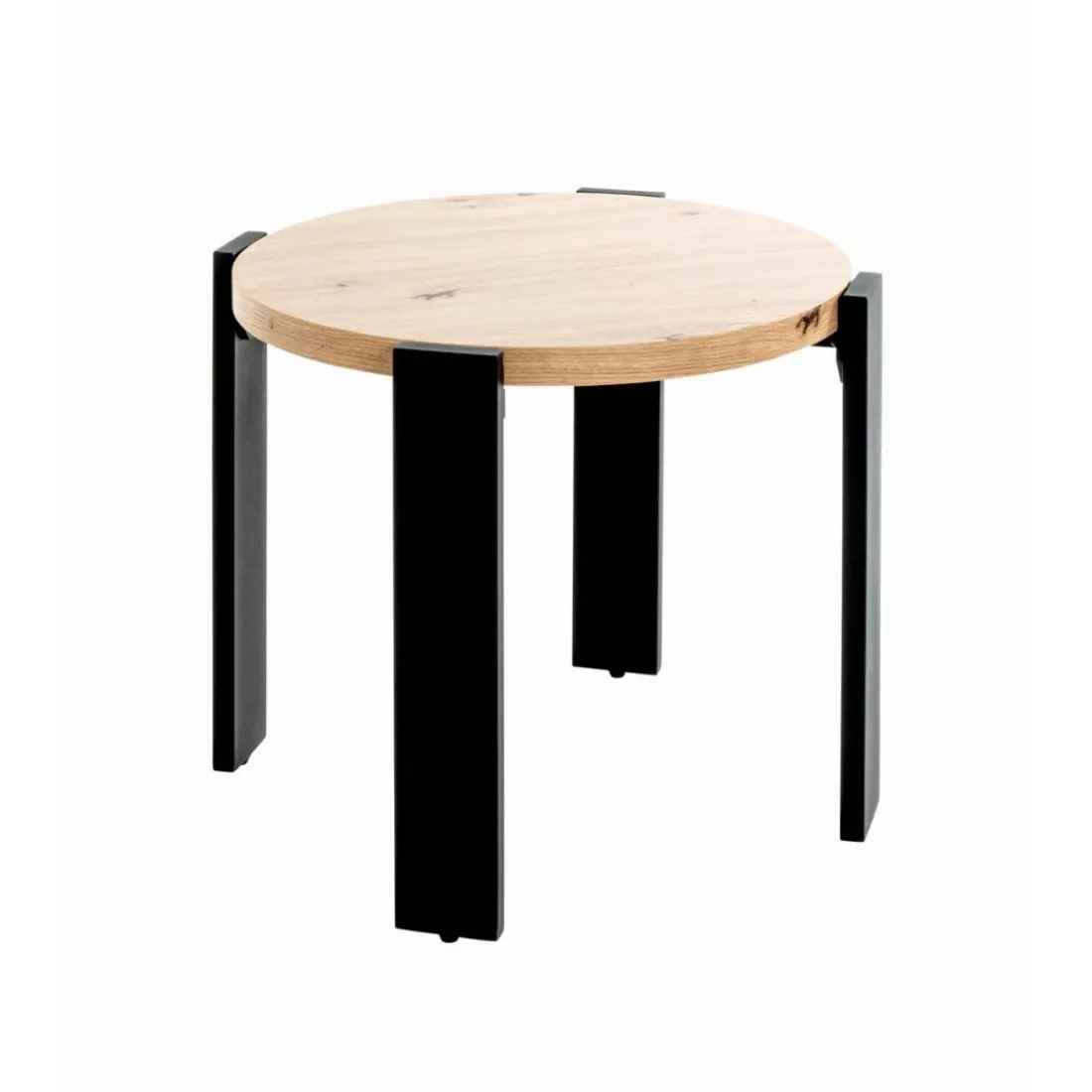 Table d’appoint en tube d'acier en noir, plateau en MDF décor chêne