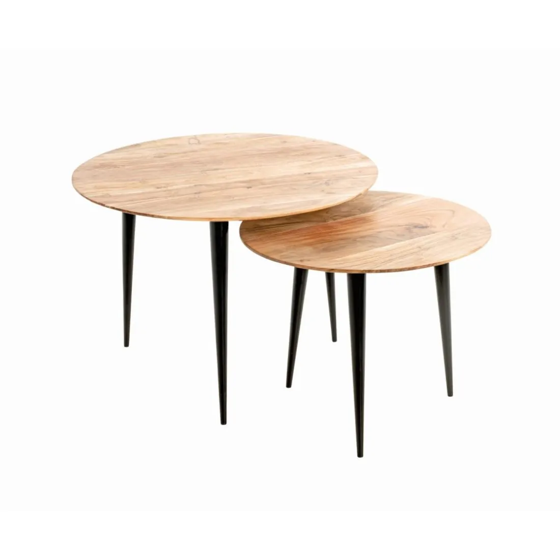 Table d’appoint en tube d'acier plateau en bois massif d'acacia