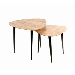 Table d’appoint en tube d'acier plateau en bois massif d'acacia naturel
