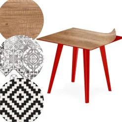 Table d'appoint magnétique carrée Bipolart Métal Rouge avec 3 Tops style Natural